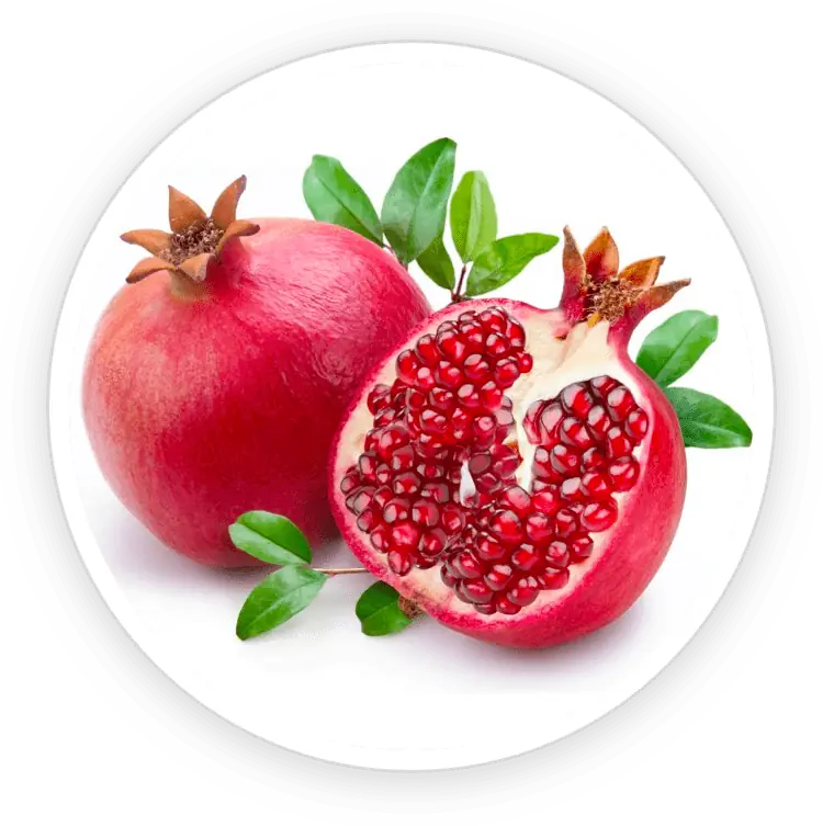 Pomegranate fruit and seeds representing antioxidant-rich fruit extract.